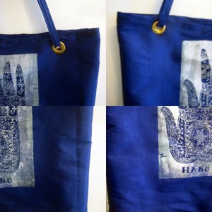 Razblint Blue Hand TOte Bag Collages