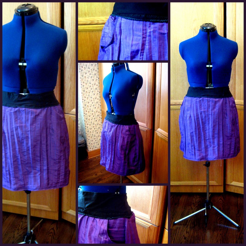 Razblint - Skirt - Handmade Purple Skirt with pockets and black waistband
