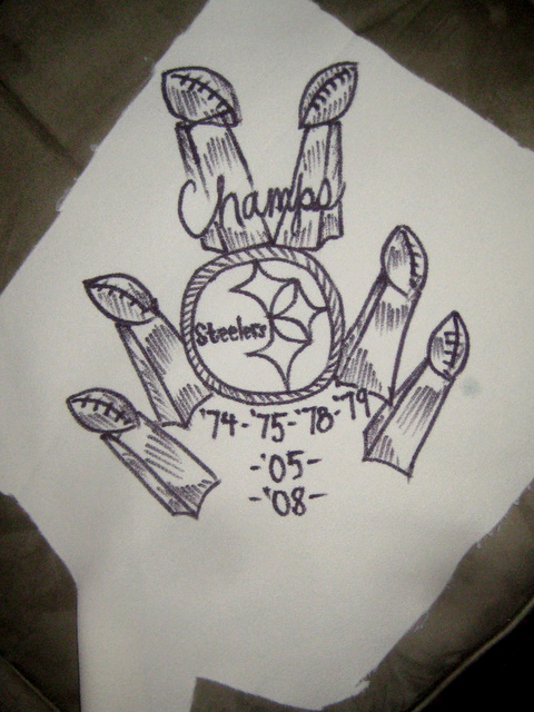Razblint - Steelers Nation Tattoos - Tattooed Dolls - Step 1 Outlines on Fabric (1)