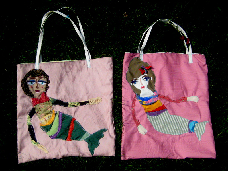 Razblint - THe Disinterested Mermaid TOte Bags - The pair on grass