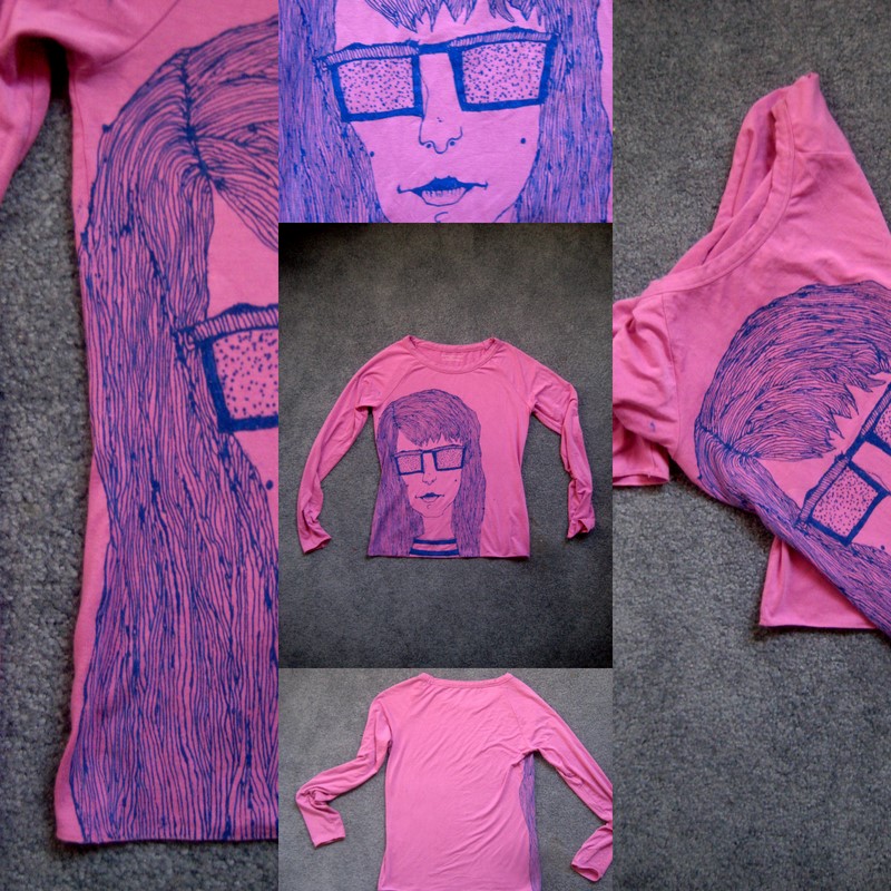 Razblint - Drawn Shirt - Banana Republic Lavendar with Big Hair Girl with Big Sunglasses Portrait Shirt
