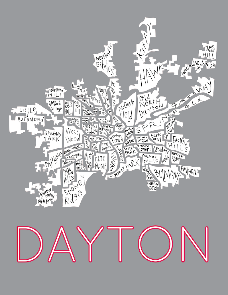 Dayton City Limits Map Dayton City Neighborhood Map, Handrawn And For Sale Dayton City Limits Map Dayton City Neighborhood Map, Handrawn And For Sale