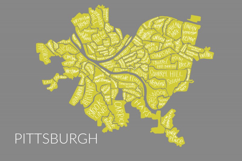 Margaret Hagan - Pittsburgh map - yellow on gray - Razblint
