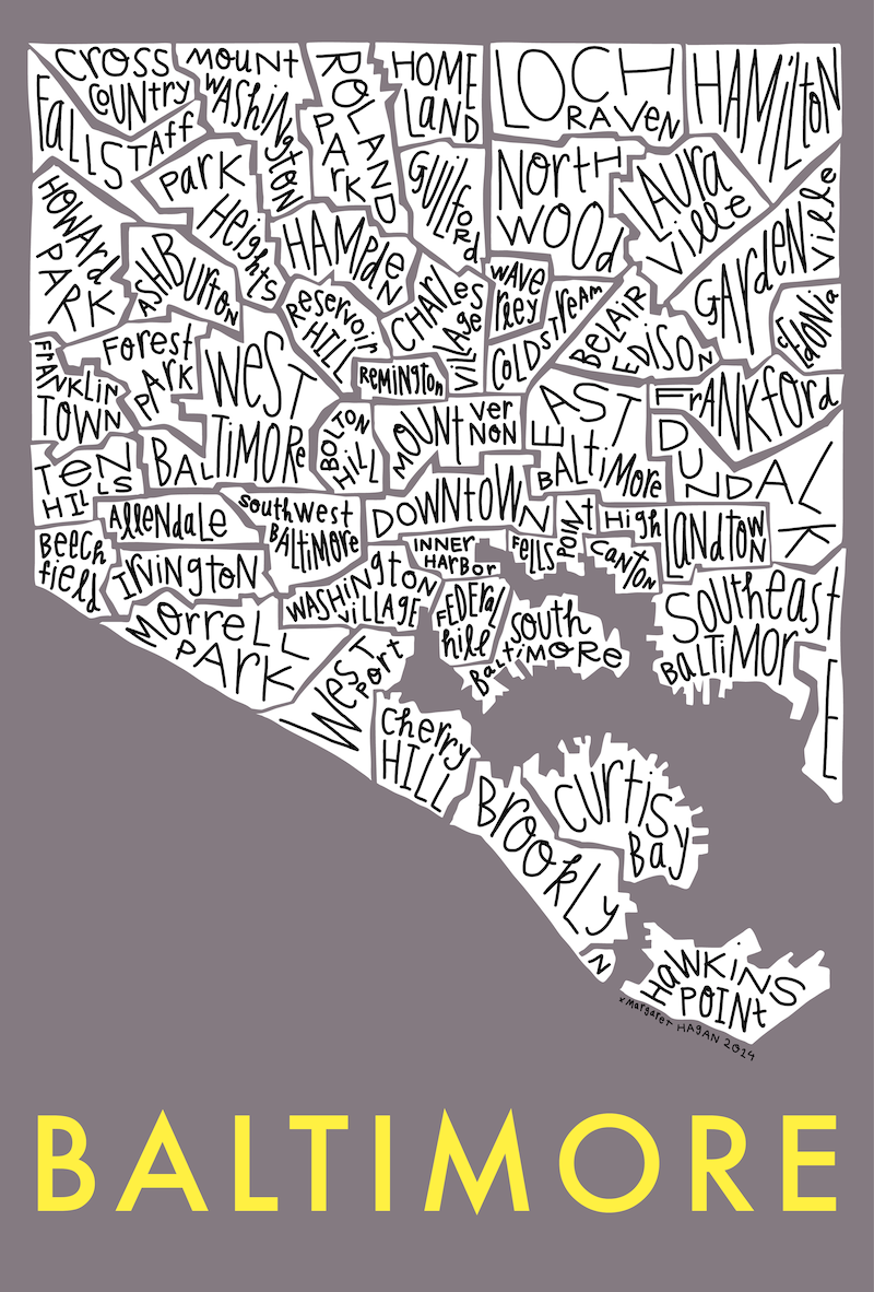 Baltimore Neighborhood Map  vector yellow text on gray-01 copy