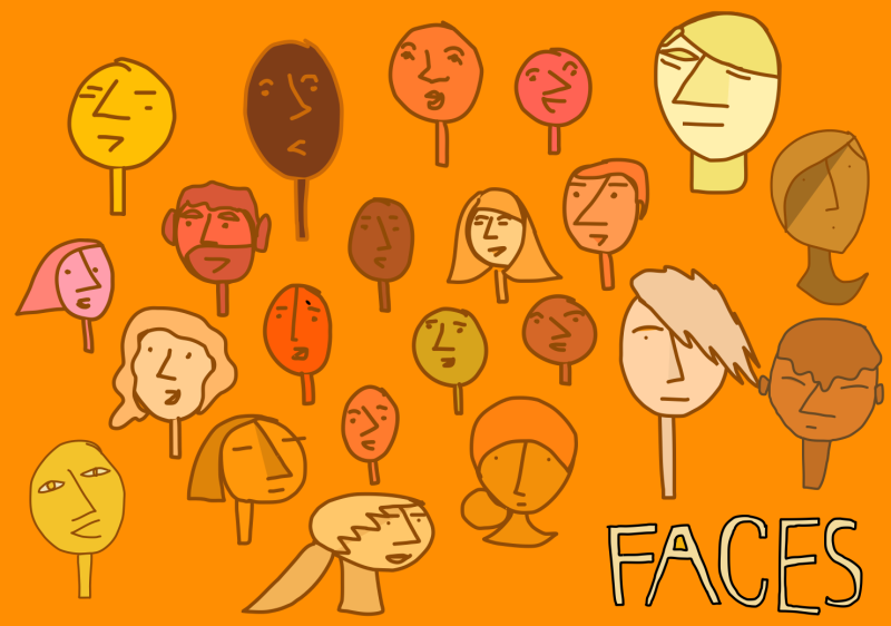 faces in yellow orange brown - margaret hagan