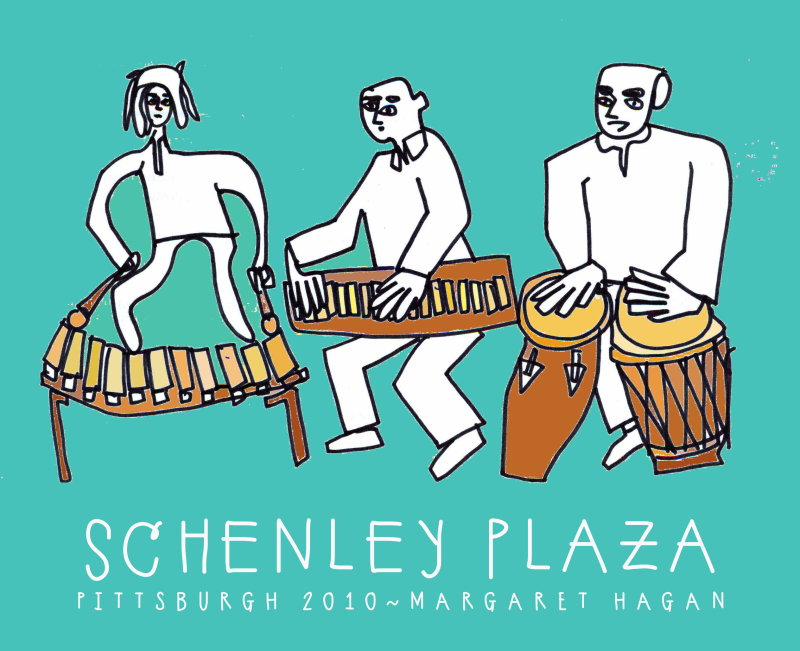 Drummer line drawing colored - SCHENLEY PLAZA PITTSBURGH - Margaret Hagan