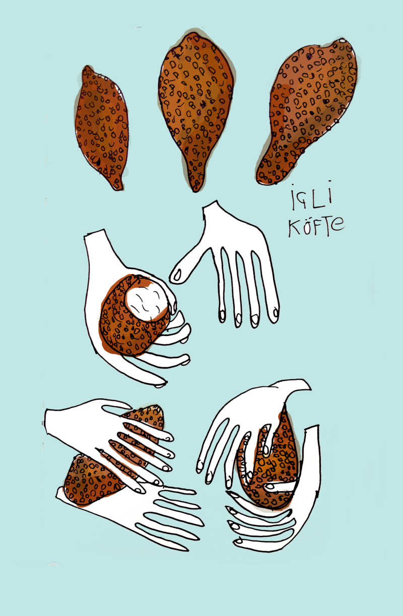 Turkey sketch - icli kofte browns and blues