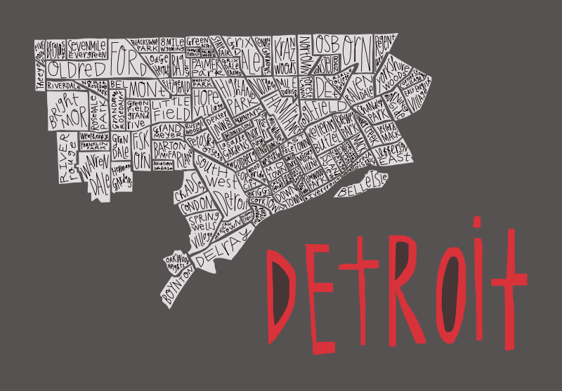 Detroit City Neighborhood Map - dark gray - smaller