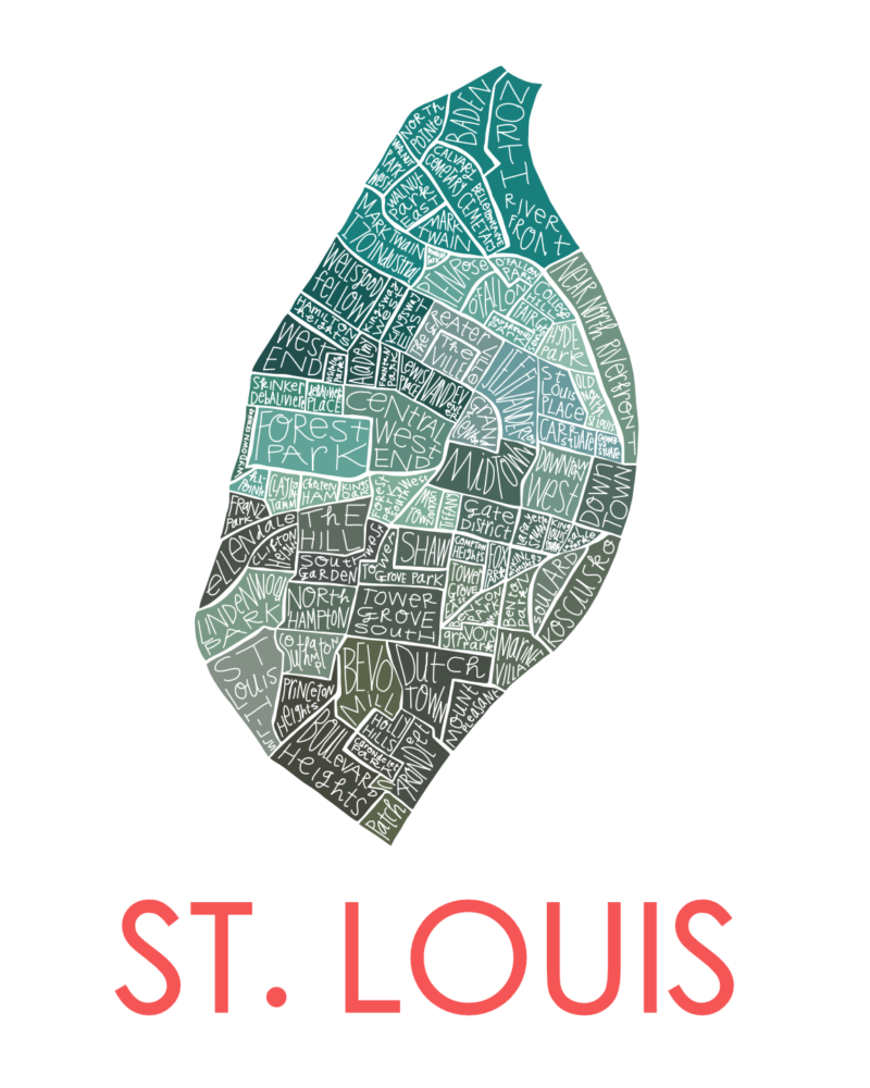 St Louis Map - greens and red text - smaller