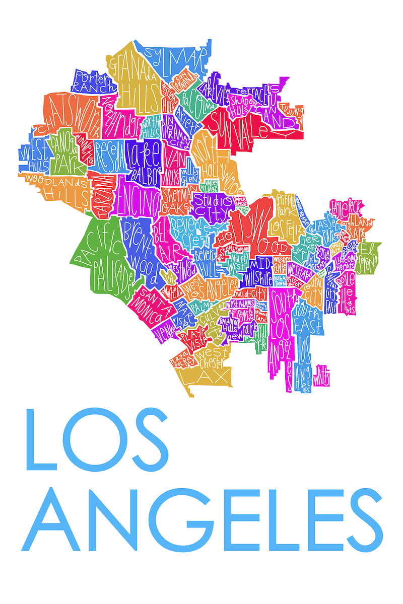 Los Angeles Map - bright color small