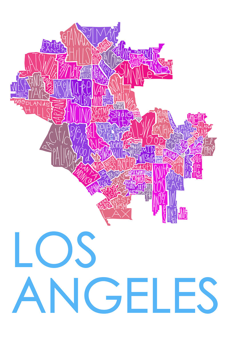 Los Angeles Map - pinks smaller