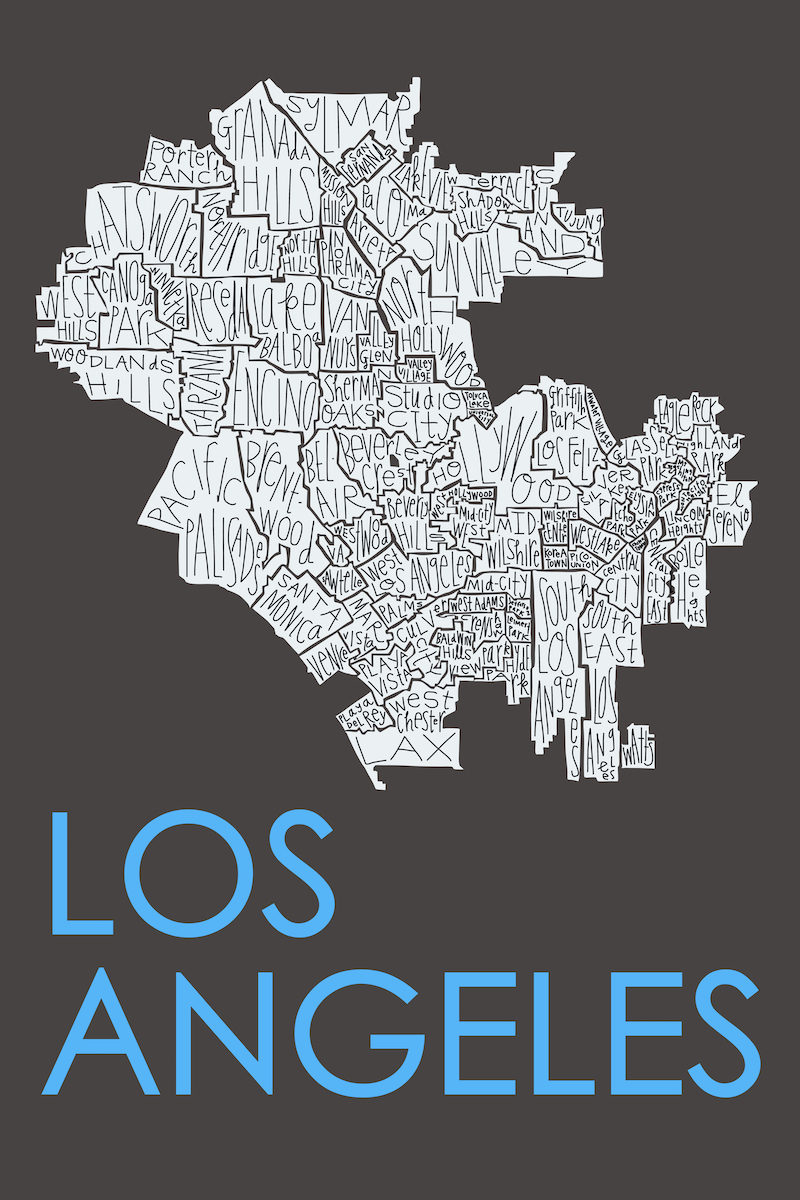 Los Angeles Map - white map dark bg small